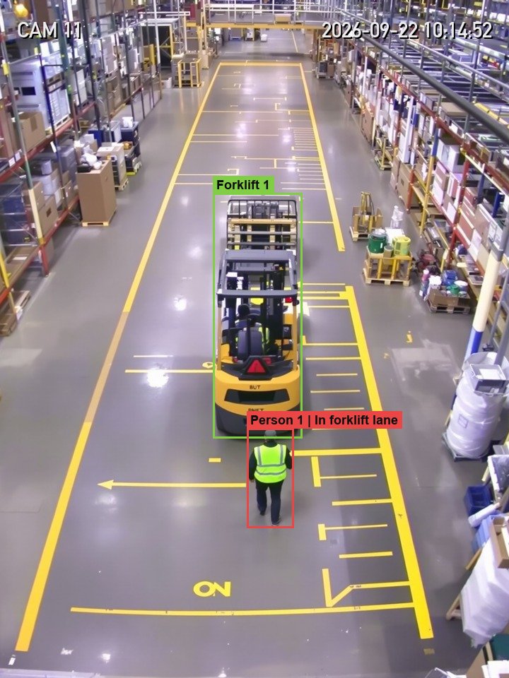 Worker flagged walking inside a forklift-only lane